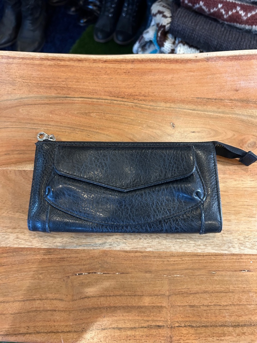 Black Leather Zip Wristlet Wallet